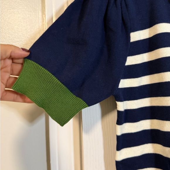 OXKNIT Women's Striped Polo Shirt - Navy, Green, and White Small - Picture 5 of 6